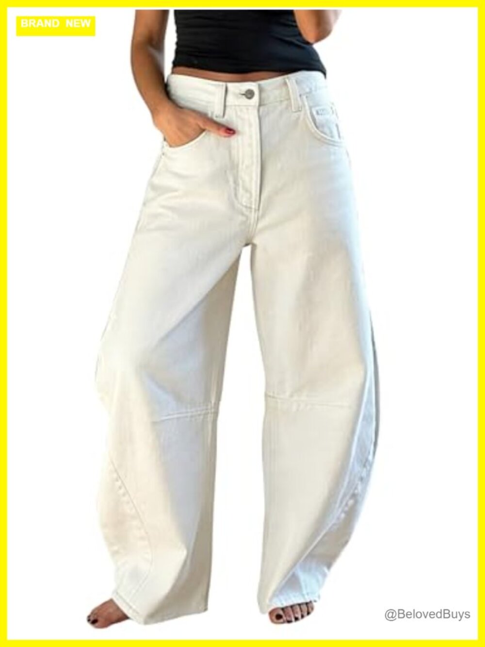 Barrel Jeans Baggy Boyfriend Denim Cotton Blend Mid Rise Wide Leg